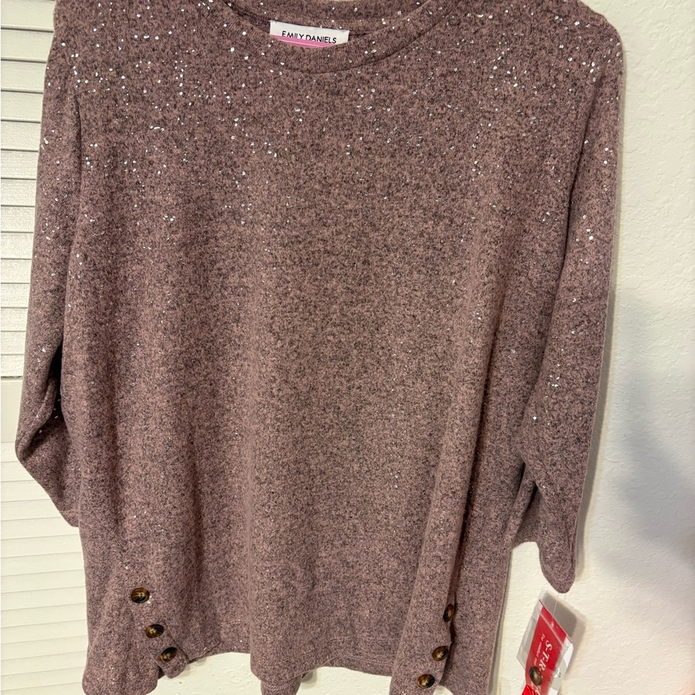 Emily Daniels Sparkly Sweater with Button Accents. NWT.